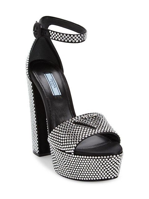 Logo Crystal-Embellished Platform Ankle-Strap Sandals | Saks Fifth Avenue
