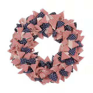 Online OnlyGlitzhome® 18.9" Fabric Stripes & Stars WreathItem # D238337S(1)5 Out Of 51 Ratings5... | Michaels Stores