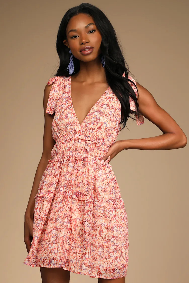 Afternoon Angel Orange Multi Floral Print Ruffled Mini Dress | Lulus (US)