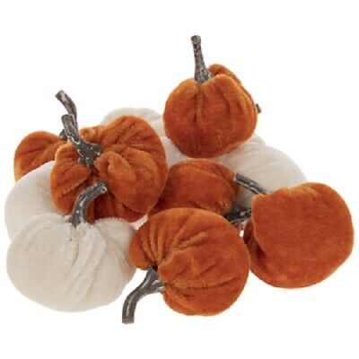 12PC CREAM & ORANGE VELVET PUMPKINS GOURDS FALL HOME DECOR THANKSGIVING CRAFTS  | eBay | eBay US