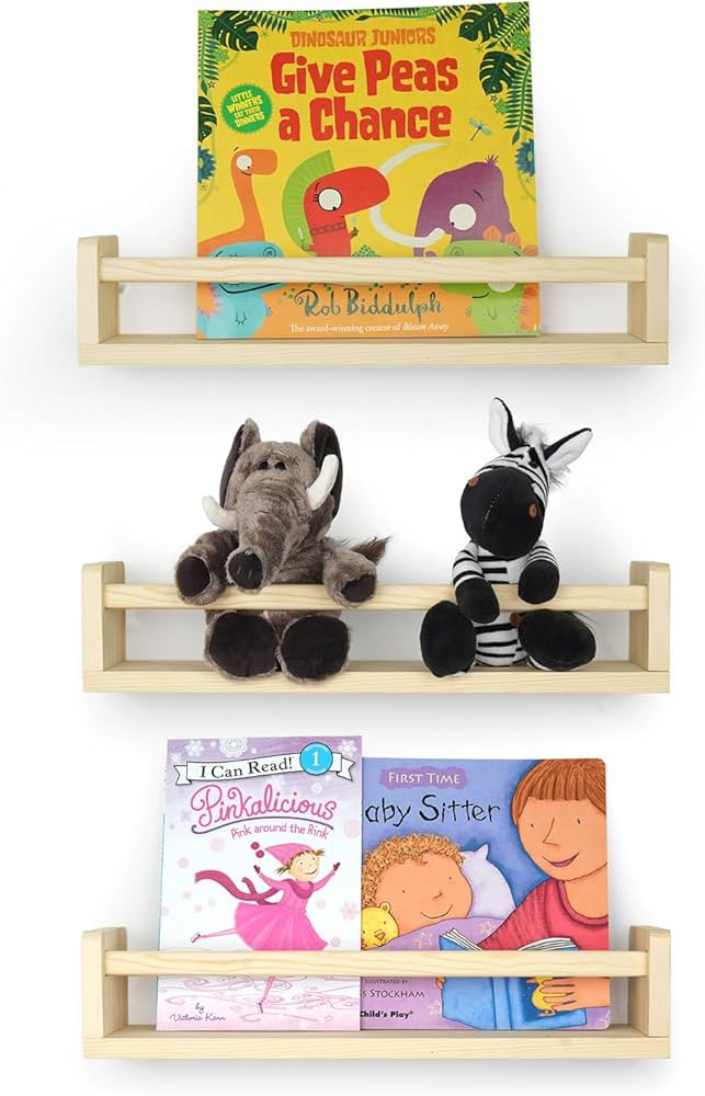 Nursery Book Shelves for Wall, 16.5 Inch Solid Wood Floating Nursery Bookshelf, Wooden Floating S... | Amazon (US)