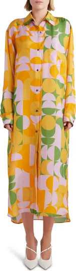 Dries Van Noten Retro Print Long Sleeve Silk Midi Shirtdress | Nordstrom | Nordstrom