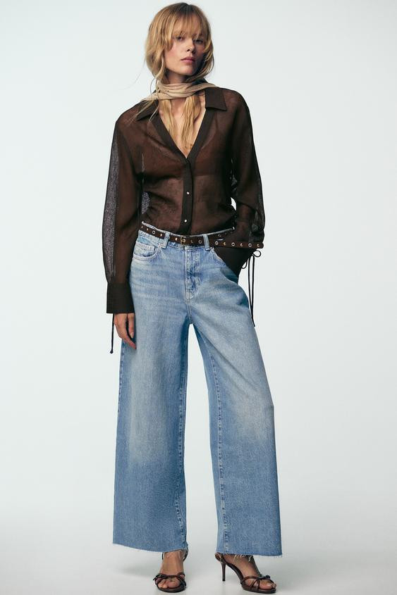 Z1975 WIDE LEG CROPPED HIGH RISE BELTED JEANS | Zara US