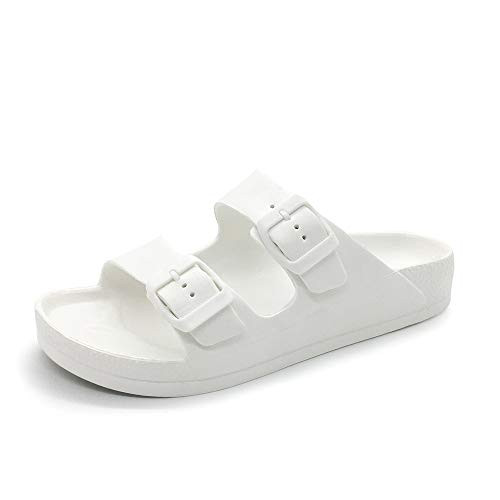 FUNKYMONKEY Men's Comfort Slides Double Buckle Adjustable EVA Flat Sandals (11 M US, White/SPK) | Amazon (US)