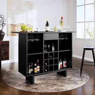41 in. H MDF Brown Coffee Bar Cabinet with Wine Rack, Drawers, 5 Storage Areas and Anti-Tipping Strip | The Home Depot