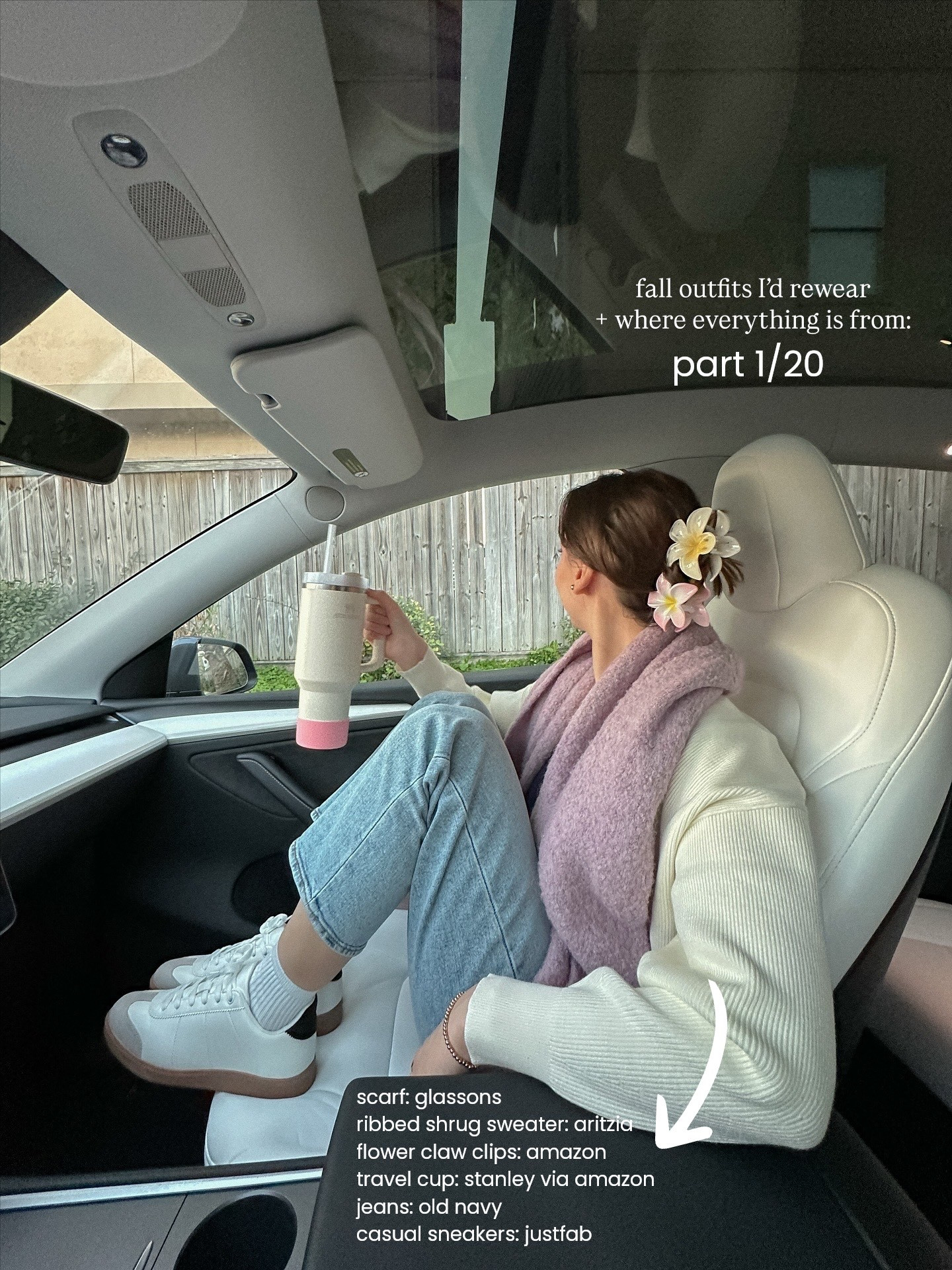 fall outfits I’d rewear and where each piece is from! part 1/20 🧸🍂☁️

• chunky blanket scarf: can’t believe this was only $9 at Glassons! It’s a few years old so adding some similar affordable styles below 🥰 
• ribbed shrug sweater: aritzia - wearing s 
• classic straight leg jeans: old navy wow denim - wearing size 2 (tts and has stretch!) 
• socks: HUE brand via amazon 
• casual basic white sneakers: justfab 
• hibiscus flower claw clips: 1 is from glassons, 1 is from an amazon set! 
• travel mug: stanley via amazon 
• stanley silicone bumper accessory: amazon 

lmk if you have any q’s! 🤍🤍 
[autumn outfit ideas, pinterest ootd inspo, cozy fits for fall, holiday 2025 casual looks, everyday comfy fashion trends, it girl vibes, pastel fashion, pink pilates princess]

#LTKStyleTip #LTKFindsUnder50 #LTKSeasonal