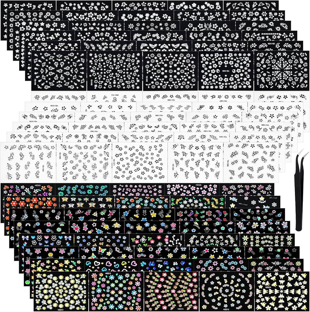 5000 Pieces Flower Nail Stickers 100 Sheets 3D Self-Adhesive Nail Floral Stickers Multi-Design Fl... | Amazon (US)