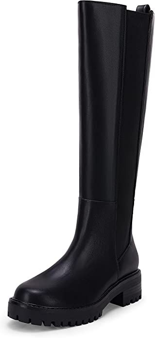 Womens Lug Sole Platform Knee High Boots Slip on Chelsea Combat Shoes Chunky Block Low Heel Elast... | Amazon (US)