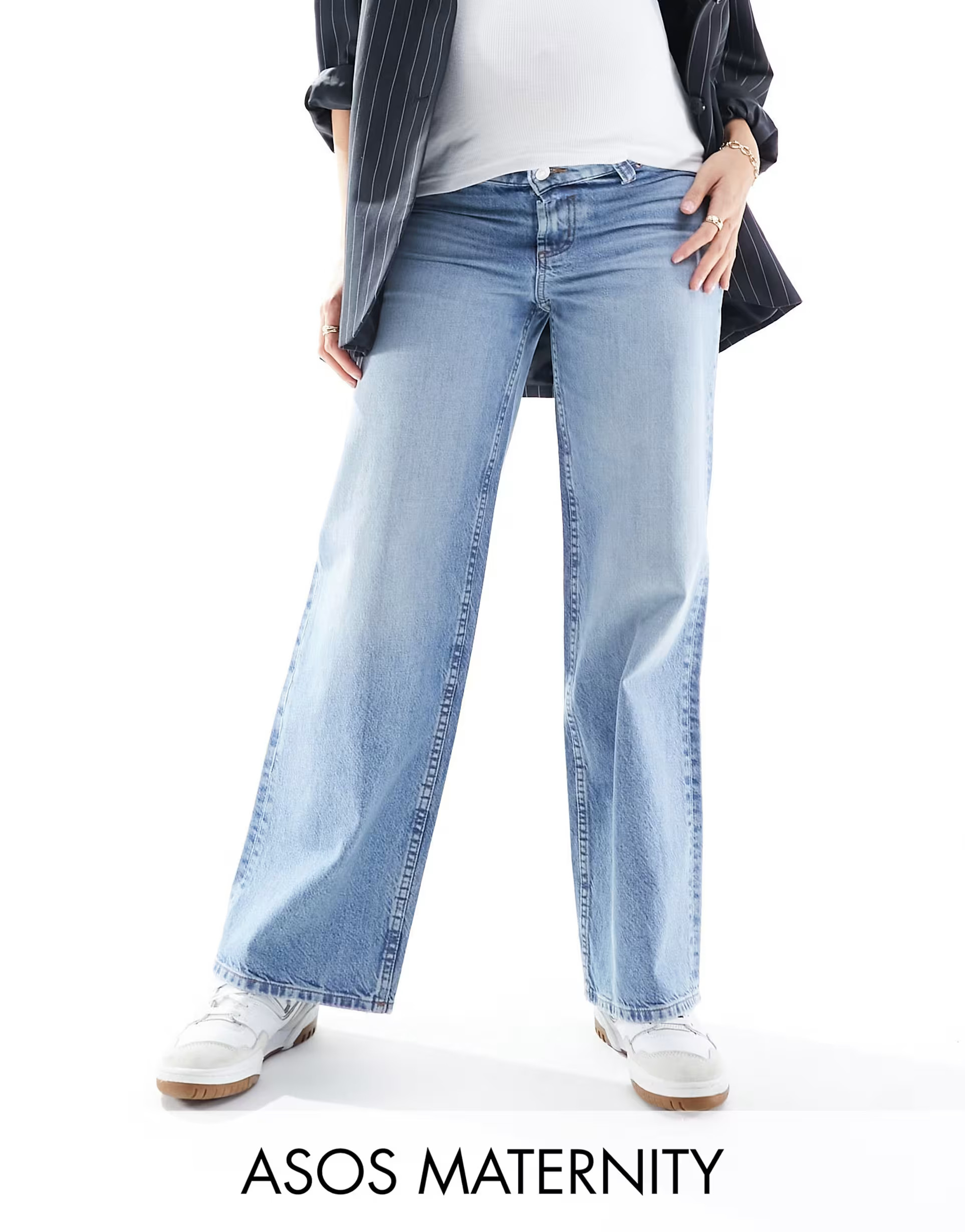 ASOS DESIGN Maternity wide leg dad jeans in mid blue | ASOS (Global)
