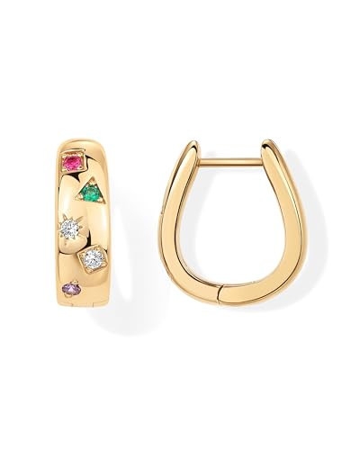 PAVOI CZ Huggie Earrings for Women, Yellow Gold, Size 18 x 16.3 Millimeters | Amazon (US)