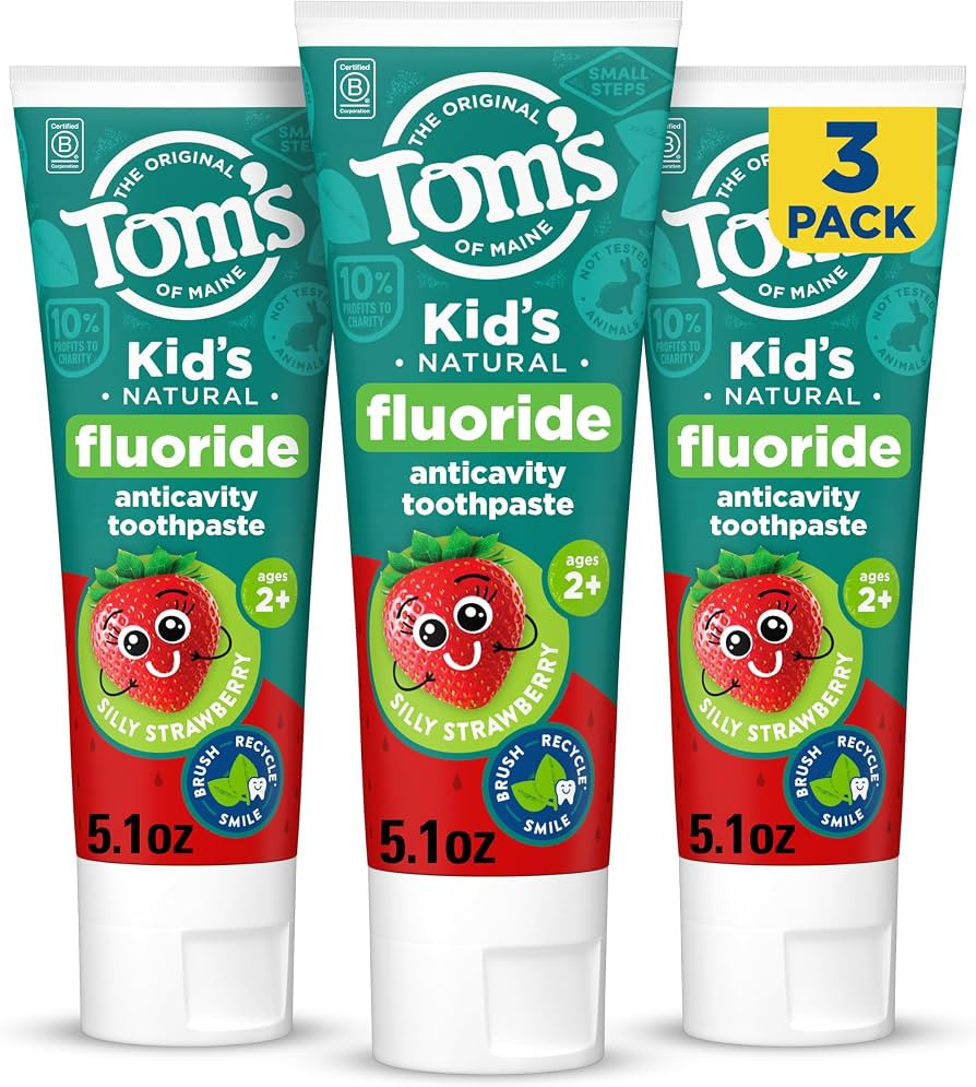 Tom's of Maine Natural Kids Fluoride Toothpaste, Strawberry, 3 Pack, 5.1 oz | Amazon (US)