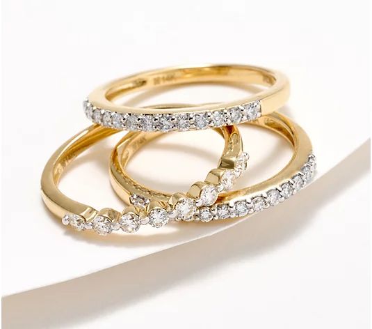 Fire Light Lab Grown Set of 3 Stacker Rings, 14K Gold - QVC.com | QVC