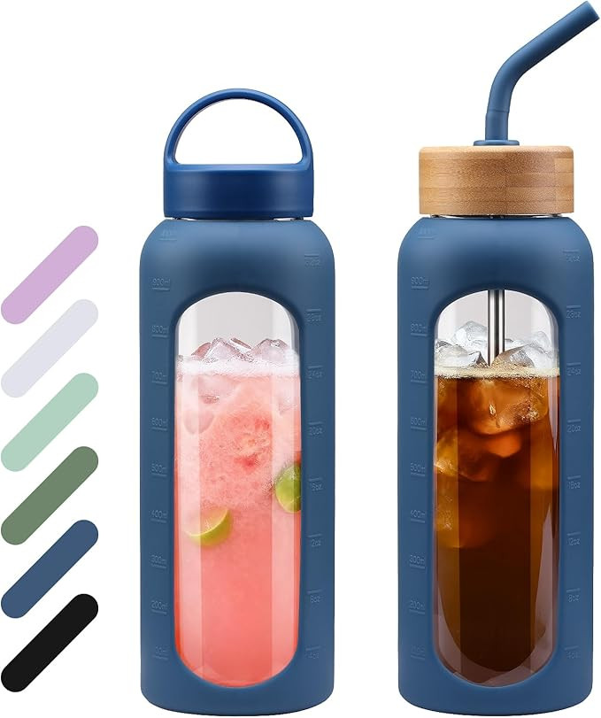 WINSA 32 oz Glass Water Bottle, 1 Liter Glass Tumbler with Straw, Reusable Drinking Bottles with ... | Amazon (US)