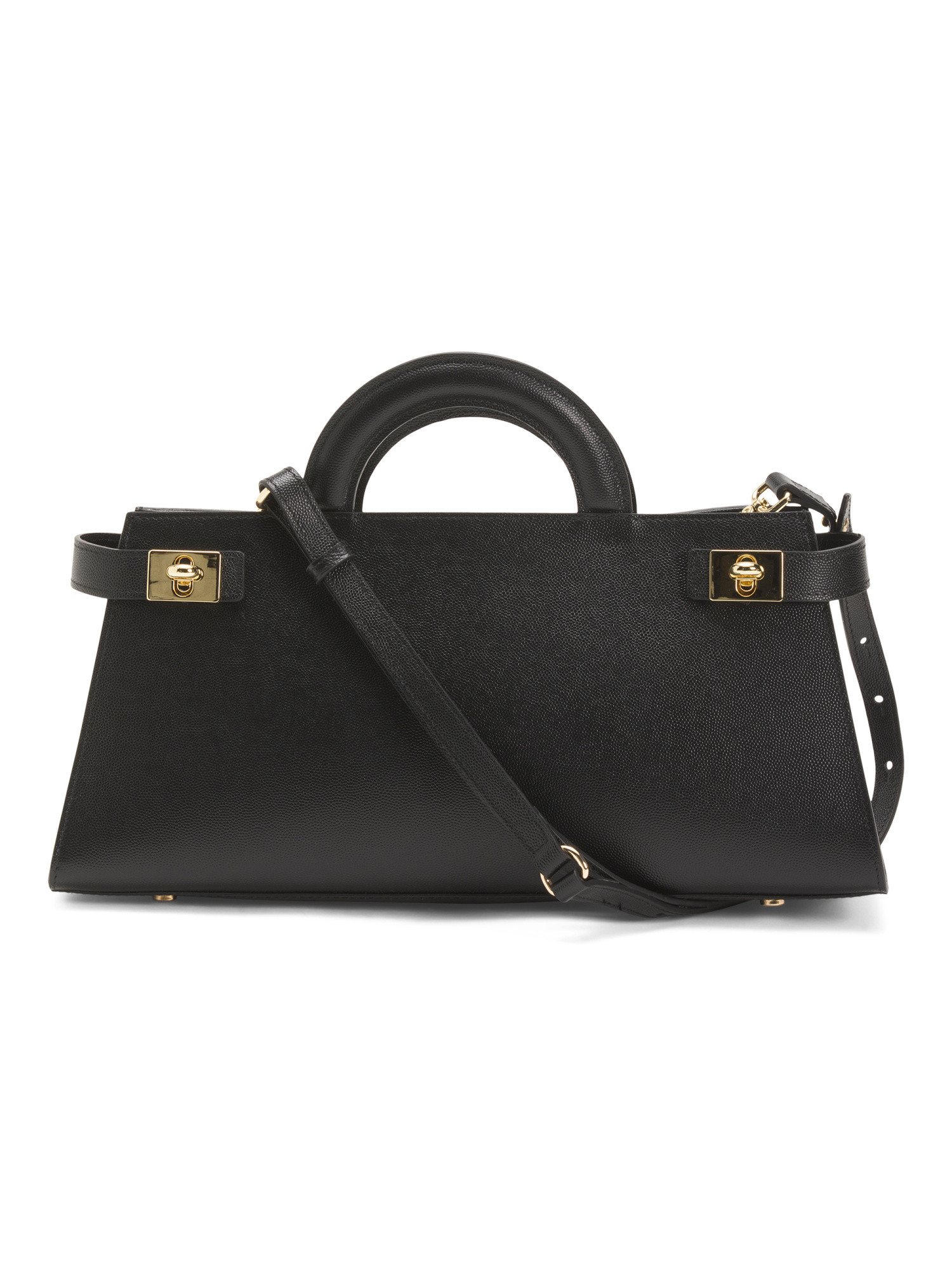 Made In Italy Leather East West Satchel With Double Buckles | TJ Maxx
