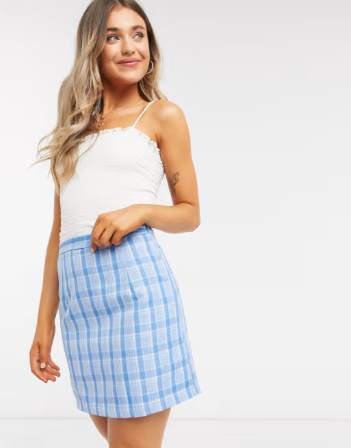 Heartbreak tailored mini skirt in blue plaid | ASOS (Global)