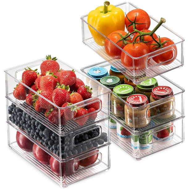 WEPSEN Set of 6 Refrigerator Organizer Bins Clear Plastic Stackable Fridge Freezer Storage Bins C... | Walmart (US)