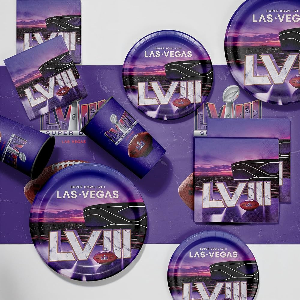 NFL Super Bowl LVIII Complete Tableware Party Supplies Kit with Tablecloth, Serves 8 | Amazon (US)