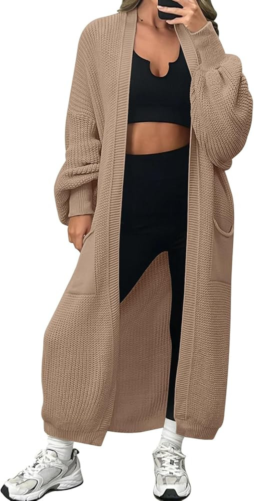 LILLUSORY Women's Oversized Long Cardigan Open Front Duster Sweater with Pockets | Amazon (US)