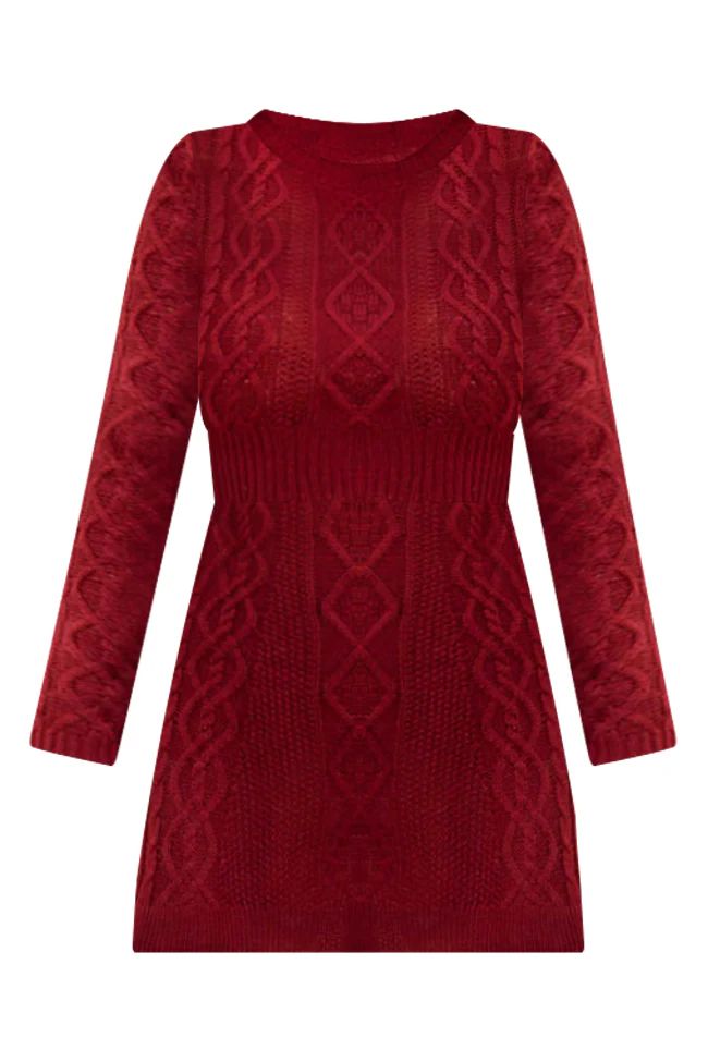 Living for Friday Wine Cable Knit Sweater Dress FINAL SALE | Pink Lily