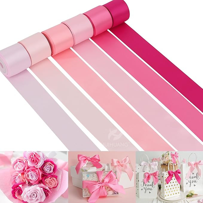 HUIHUANG Pink Ribbon 1-1/2" Satin Ribbon Assorted Pink/Hot Pink Satin Ribbons for Flower Bouquet,... | Amazon (US)
