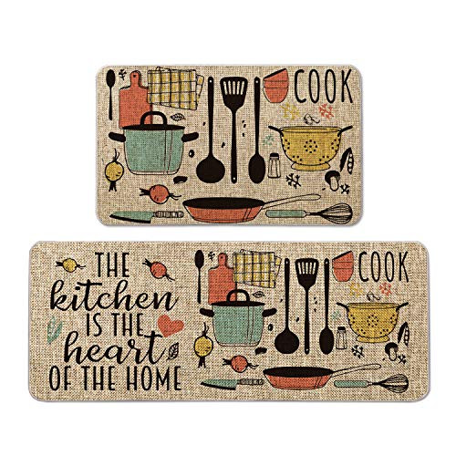 Artoid Mode Rustic Farmhouse Beige Kitchen Mats, 1' x 2', Low Profile (2 Pieces) - Walmart.com | Walmart (US)