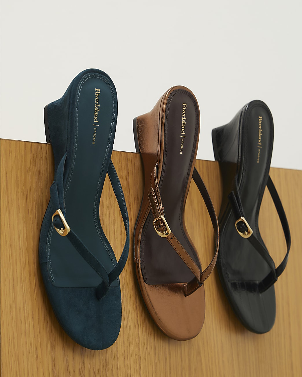 Blue Toe Thong Wedge Heels | River Island UK & IE