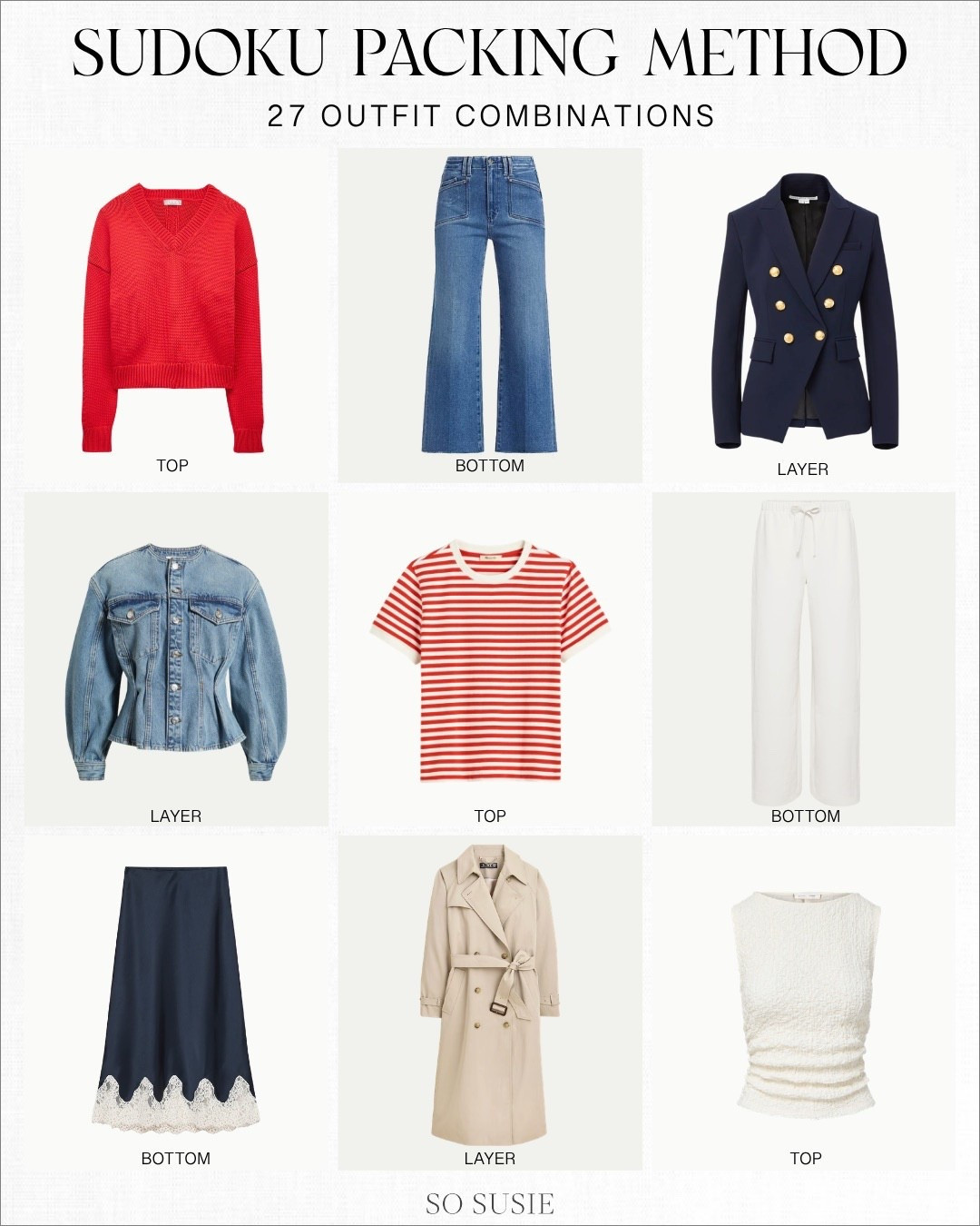 The sudoku packing method is perfect for planning your packing on your next trip! These 9 pieces make 27 different outfits! ✨

#LTKOver40 #LTKSeasonal #LTKTravel