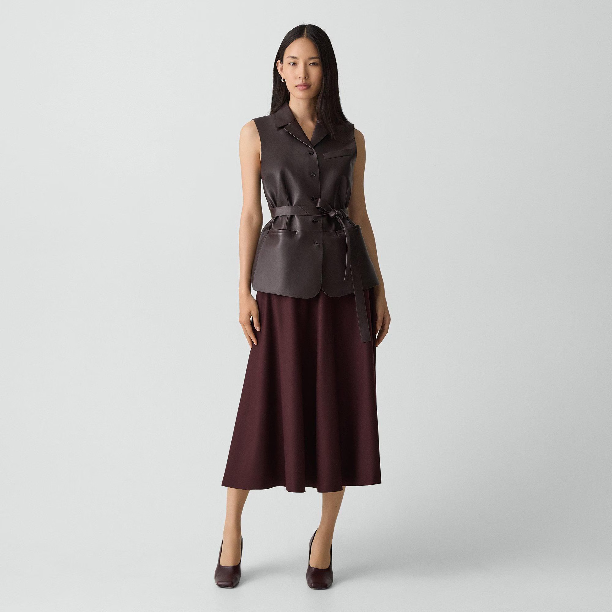 Flared Midi Skirt in Sleek Flannel | Theory