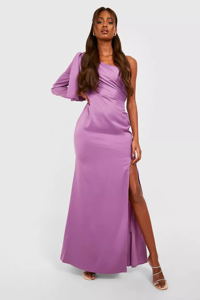 Satin One Shoulder Drape Detail Maxi Dress | Boohoo.com (US & CA)