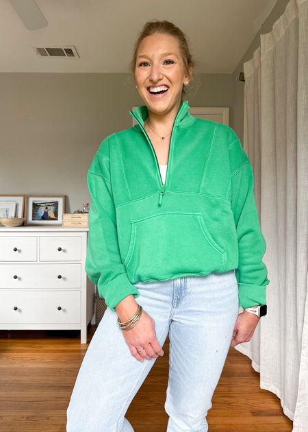 How cute is the quarter zip for Spring!? I love the cozy lightweight fleece for the warmer days and the cooler mornings and nights! 🙌🏻

Wearing a M in sweatshirt and 6R in the denim.

Full try-on in stories on IG @fashion.coffee.wine

#LTKfindsunder50 #LTKSpringSale #LTKsalealert