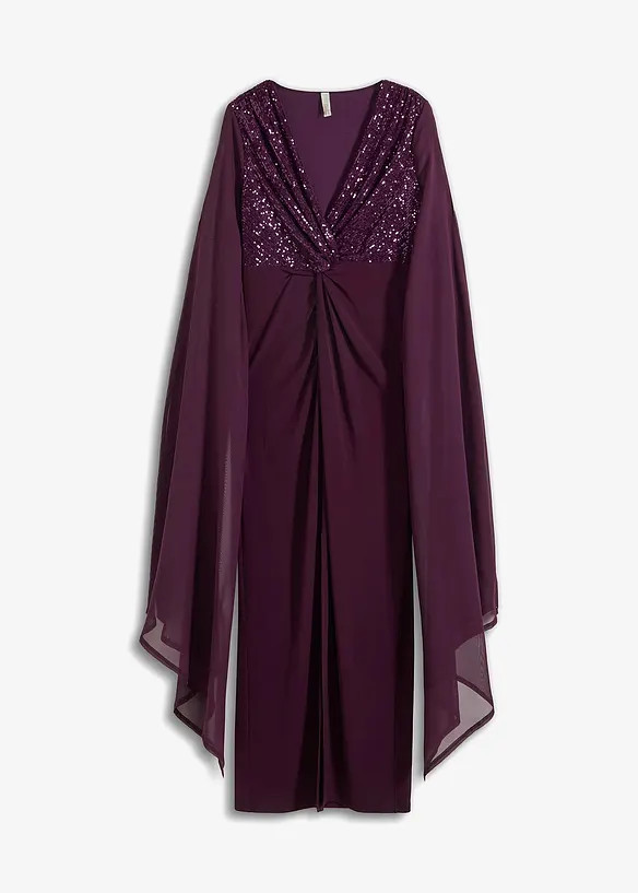 Maxikleid mit Pailletten und Chiffon-Ärmel | Bonprix DE