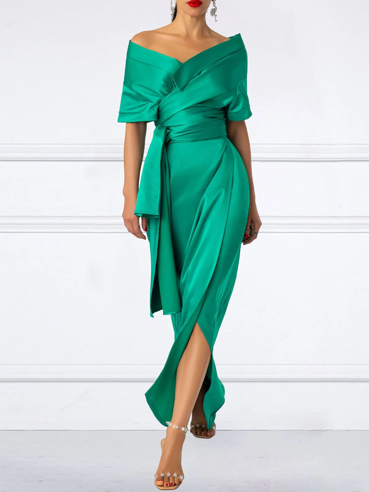 Plain Elegant V Neck Regular Fit  Split  Dress Wedding | Stylewe