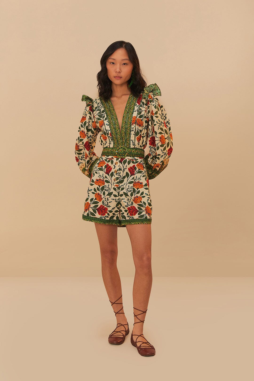 Sand Garden Tapestry Organic Cotton Romper | FarmRio (US)