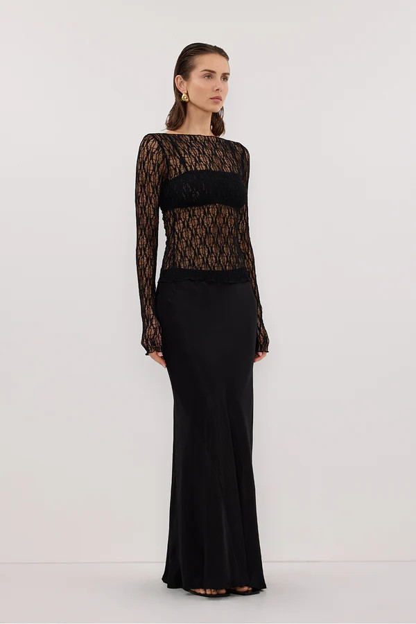 LIZZIE BLACK LACE LONG SLEEVE TOP | DISSH