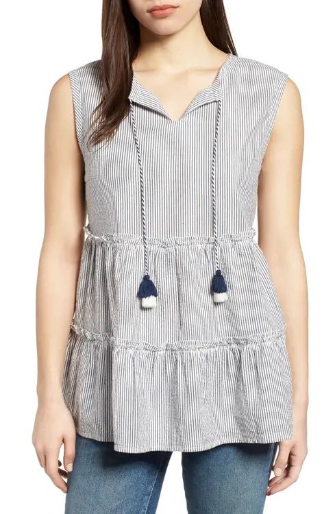 Caslon® Tiered Ruffle Tassel Tie Tank (Regular & Petite) | Nordstrom