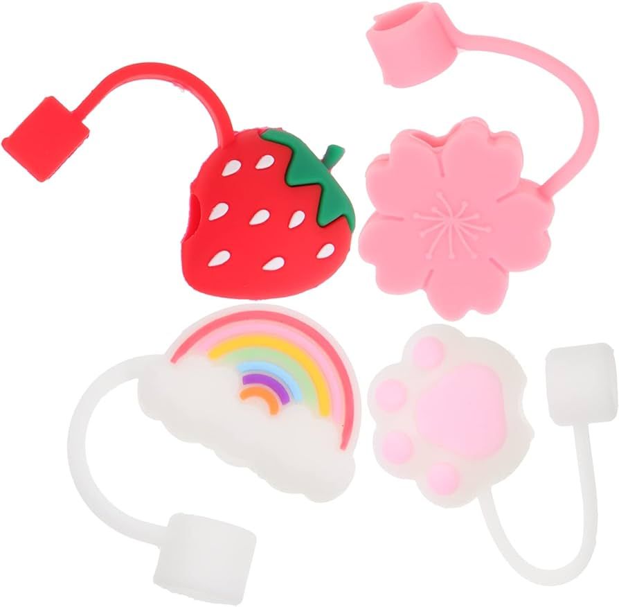 EXCEART 4pcs Silicone Straw Tips Cover Strawberry Flower Reusable Drinking Straw Tips Lids Plugs ... | Amazon (US)