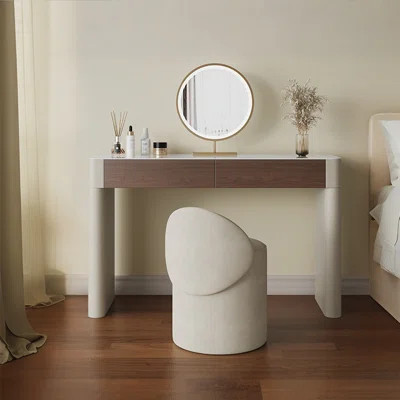 Minimalist Premium White Vanity Table with Stool | Wayfair North America