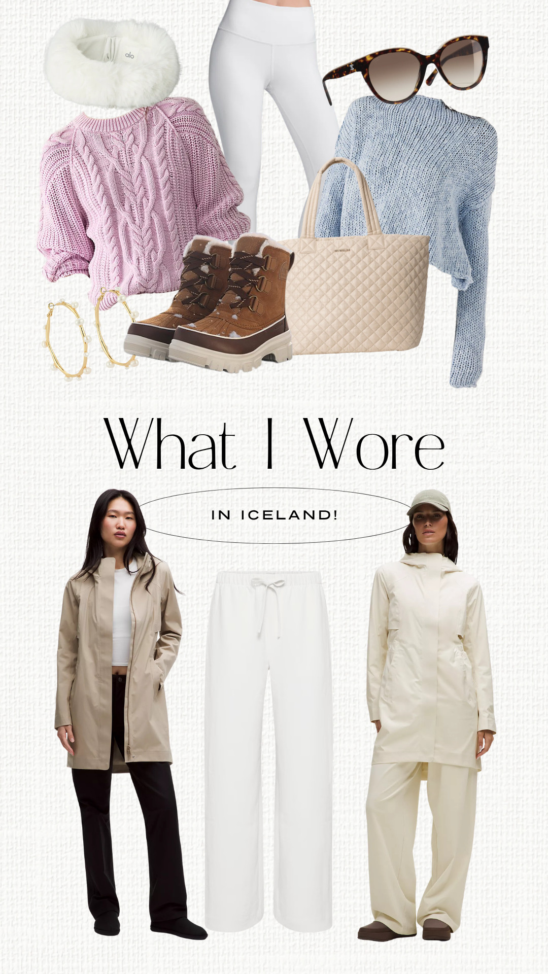 What I wore while in Iceland! Elevated casual outfits for cold weather. Rain jackets. Winter boots and fur hats. Wrinkle-free pants for traveling. Chunky knit sweaters. Gold accessories and jewelry. Designer sunglasses. Luxe workout pants for walking and hiking.

#LTKActive #LTKPetite #LTKTravel