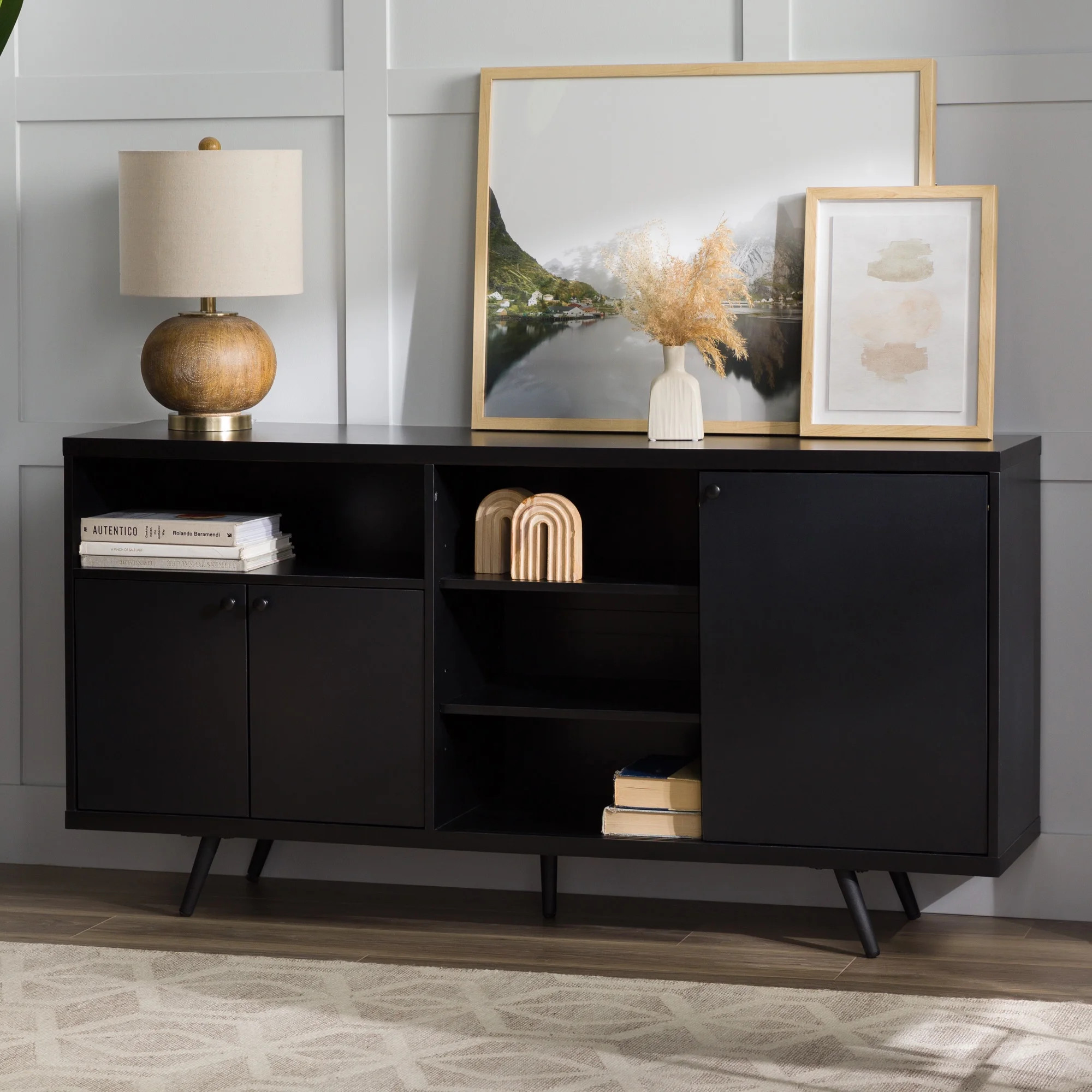 Gap Home Modern Sliding Door TV Stand for TVs up to 65", Solid Black | Walmart (US)