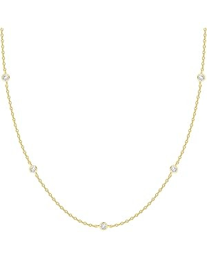 PAVOI 14K Gold Plated Station Necklace | Simulated Diamond BTY Necklace | Womens CZ Chain Necklac... | Amazon (US)