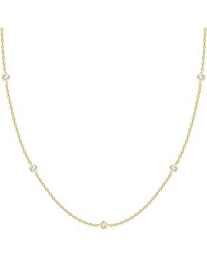 PAVOI 14K Gold Plated Station Necklace | Simulated Diamond BTY Necklace | Womens CZ Chain Necklac... | Amazon (US)