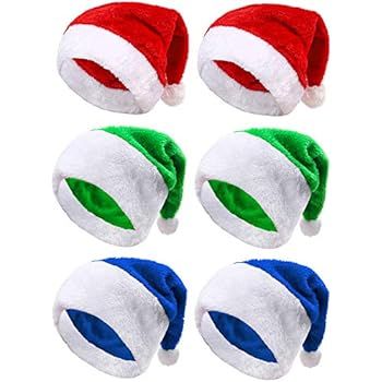 Aneco 6 Pack Christmas Santa Hat Short Plush with White Cuffs Plush Fabric Santa Hat for Christma... | Amazon (US)