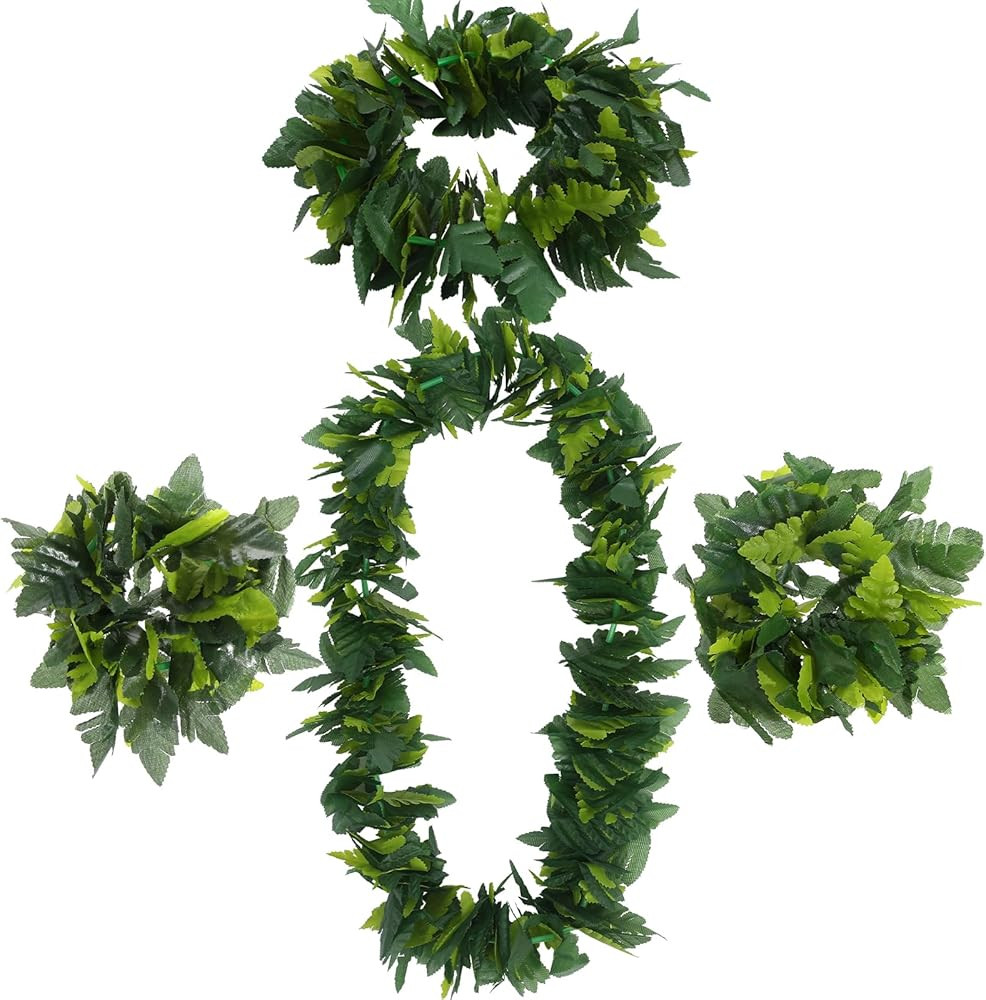 4pcs Leaf Necklace Green Leaves Leis Tropical Costume Luau Bracelets Garland Hawaii Cosplay Pool ... | Amazon (US)