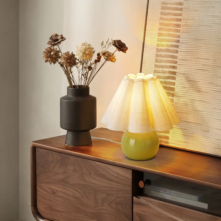 Green Mini Table Lamp, Small Bedside Nightstand Lamp with Scalloped Shade, Decor Lighting for Bed... | Walmart (US)