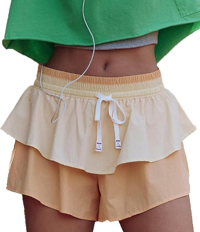 Aonoapll Women Layered Active Shorts Elastic Waist Wide Leg Athletic Running Shorts Color Block F... | Amazon (US)