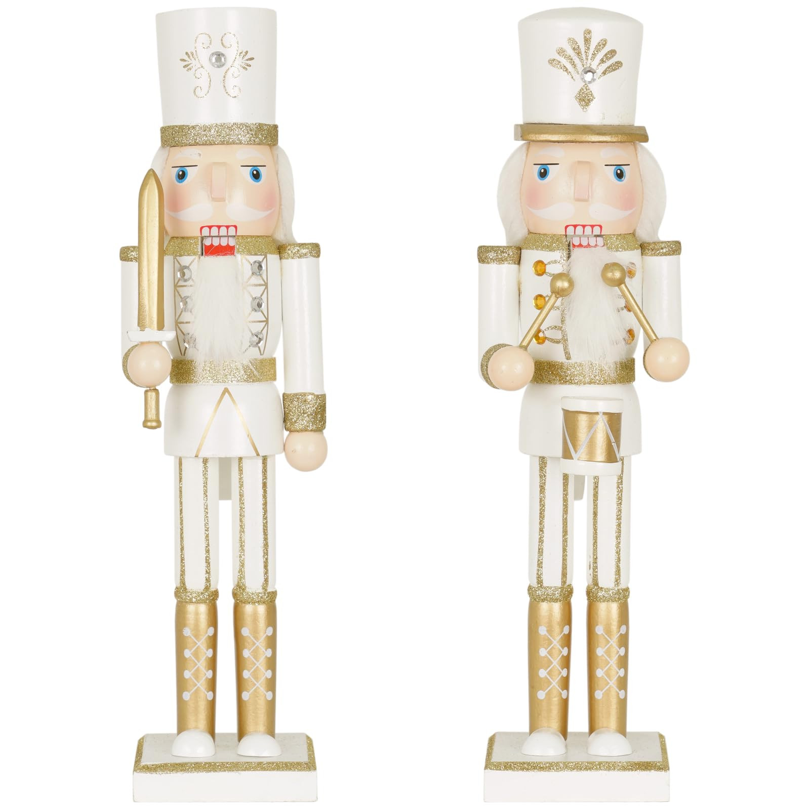 Nutcracker Christmas Decor Set of 2 15-Inch Wooden Soldier Glitter White-Gold Nutcracker Figure O... | Amazon (US)