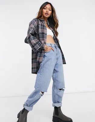 ASOS DESIGN oversized shacket in brown and black check | ASOS (Global)