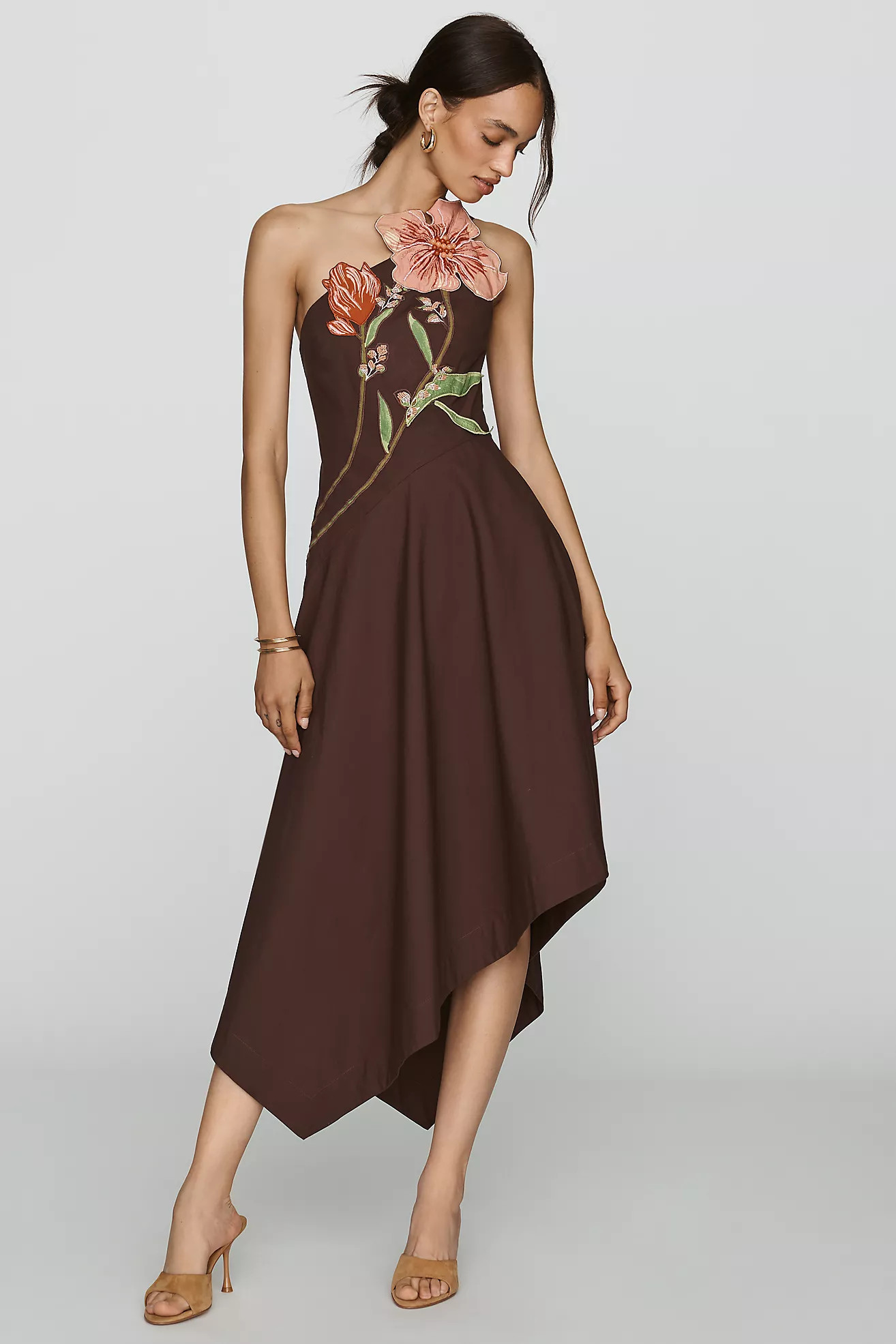 x Anthropologie Asymmetrical Floral Midi Dress | Anthropologie (US)
