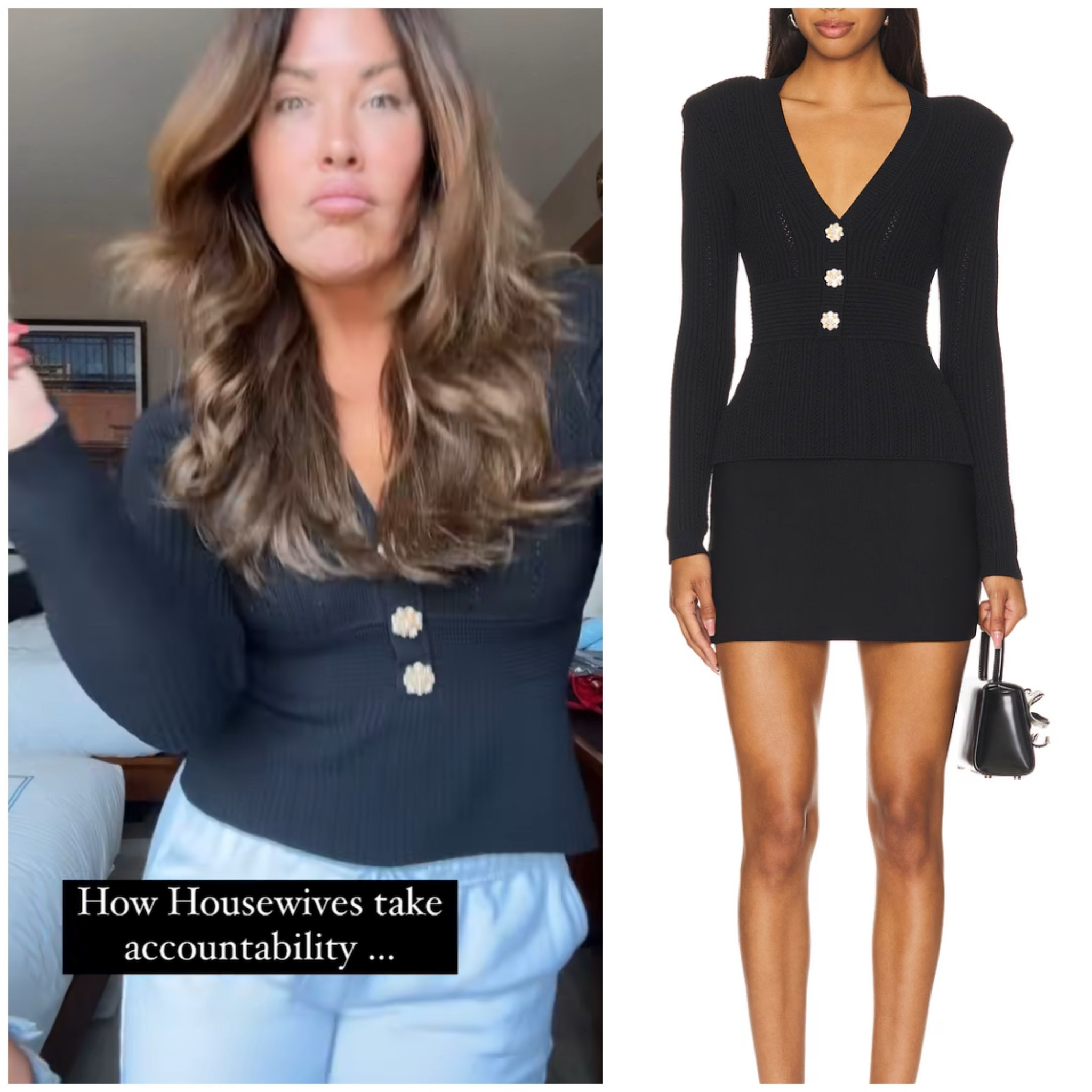 Emily Simpson’s Black Embellished Button Cardigan Sweater 📸 = @rhoc_emilysimpson