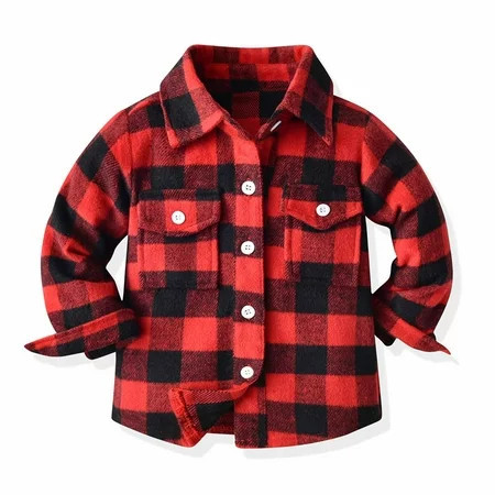 LLYwey Toddle Boy Warm down Coat Toddler Flannel Shirt Jackets Plaid Long Sleeve Lapel Shacket Kids Boys Girls Coats Fall Tops New Toddler Long Sleeve Casual Jackets Outwear Red 7-8T | Walmart (US)